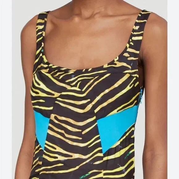 Marine Serre printed mixed media asymmetrical midi dress $1745 NWT Sz L - Picture 4 of 16